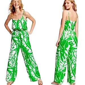 Lilly Pulitzer Boom Boom Sleeveless V-Neck Jumpsuit Green White Women size Small